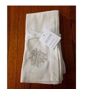 NWT SET 4 Pottery Barn CORAL SHIMMER Embroidered Cotton Napkins COTTON NEW $56
